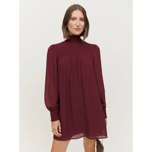 Reformation Brandi Smocked Mini Dress Relaxed Fit Chiffon Plum Burgundy Sz Large